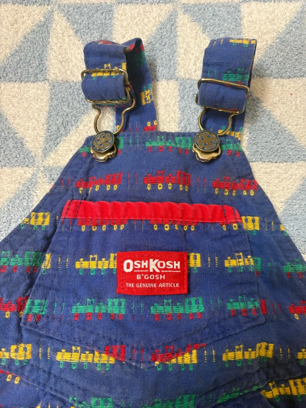 Oshkosh Blue Train Print Kids Overalls Shorts